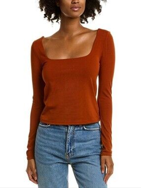 NWT Vince Square Neck Long Sleeve Top Rust Amber Pima Cotton Size M $225 MSRP